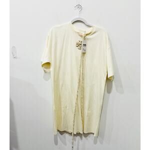 Tory Burch Cotton Knit Short Sleeve Mini T-Shirt Dress with Aplique Cream S